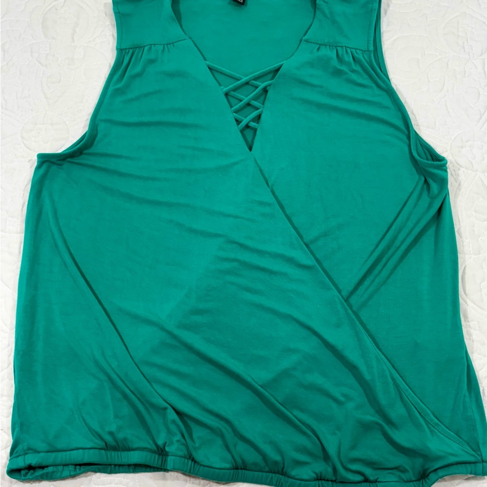 INC International Concepts Women's Sleeveless Top XXL Green Sleeveless EUC